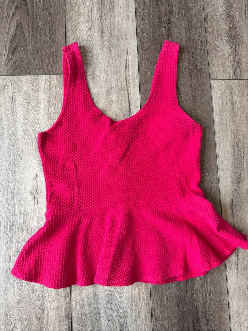 Ganni-Anthropologie-Hot Pink Textured Feminine Peplum Tank